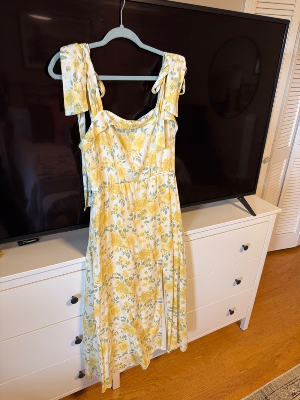 Altar'd State Yellow Floral Tie-Shoulder Midi Dress